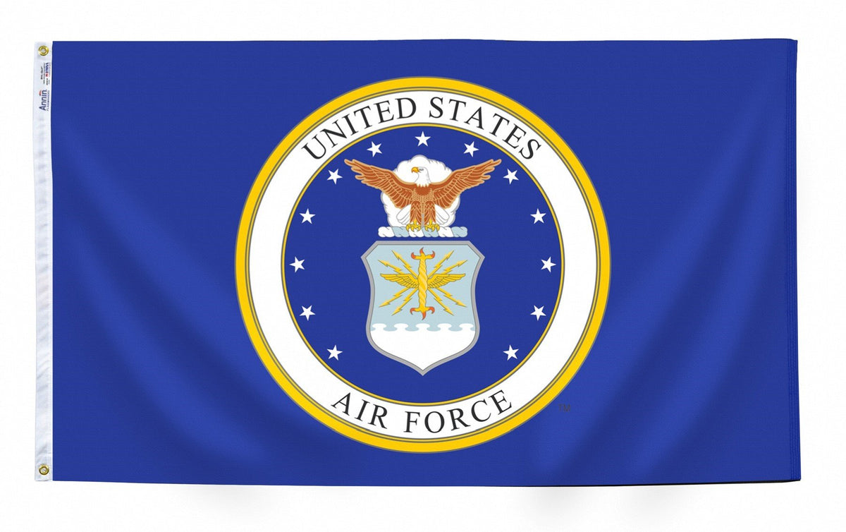 Annin Flagmakers air force flag 3x5 on display, outdoor-ready with lasting color.