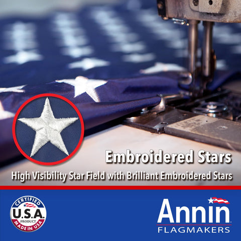 Annin Flagmakers embroidered stars detail on a nylon flag