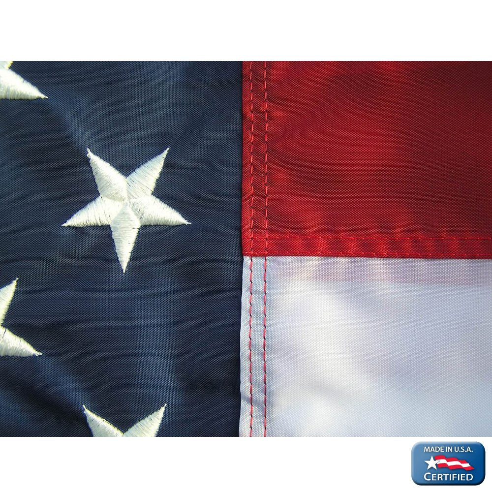 Annin Flagmakers sturdy header and stitching protect against wind shredding