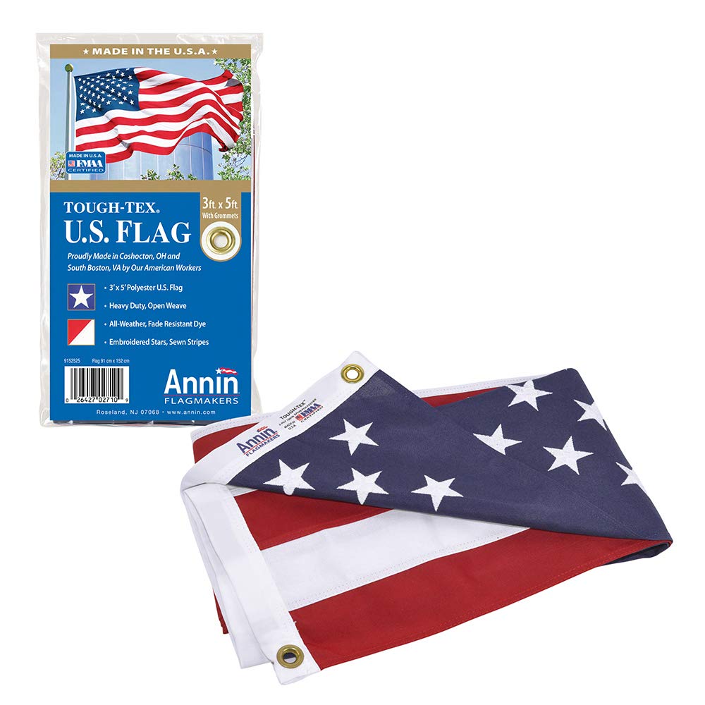 Annin Flagmakers Tough-Tex American flag 3x5 for outdoor display with wind-through design
