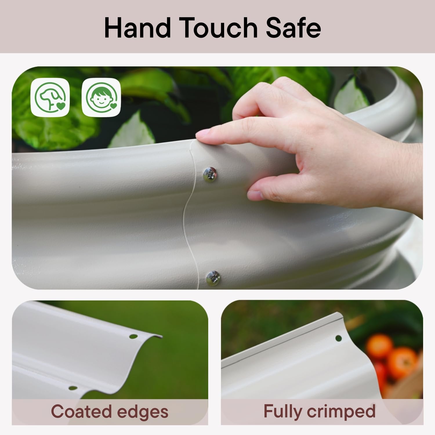 Annoell garden bed with rounded edges ensures safe handling during setup.