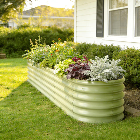 Annoell moss green finish blends with outdoor spaces for thriving herbs.