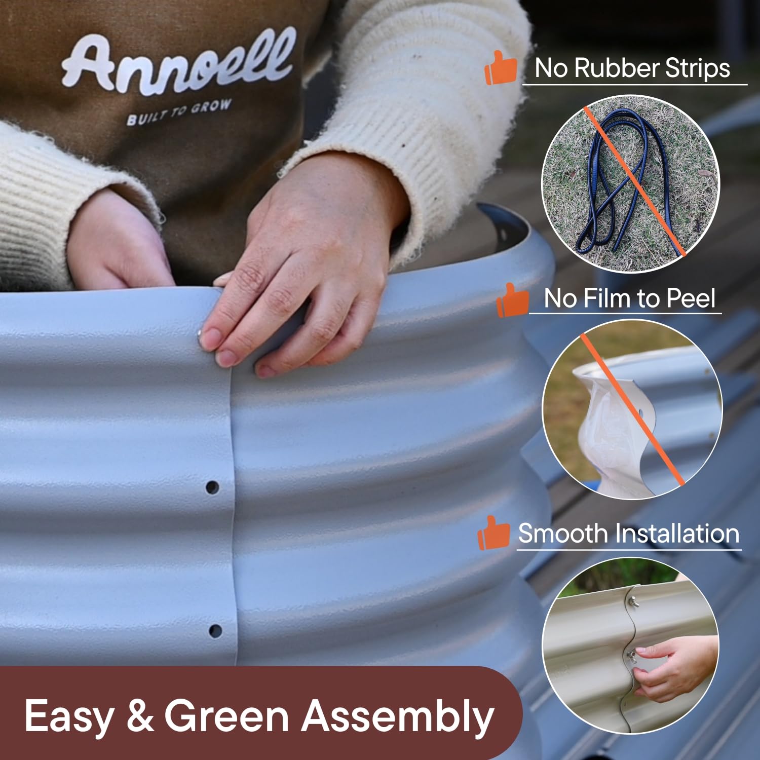 Annoell raised bed open-bottom drainage demonstrates clean soil flow and plant health.