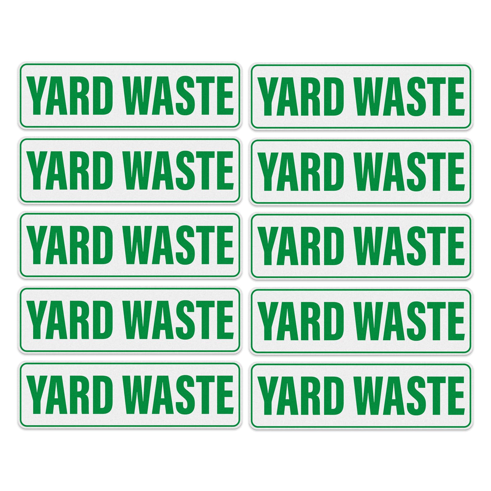 Anobell yard waste sticker on a metal bin shows weather-resistant labeling.