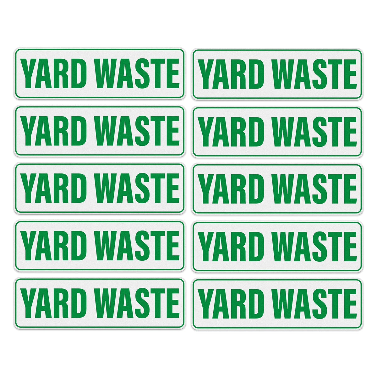 Anobell yard waste sticker on a metal bin shows weather-resistant labeling.