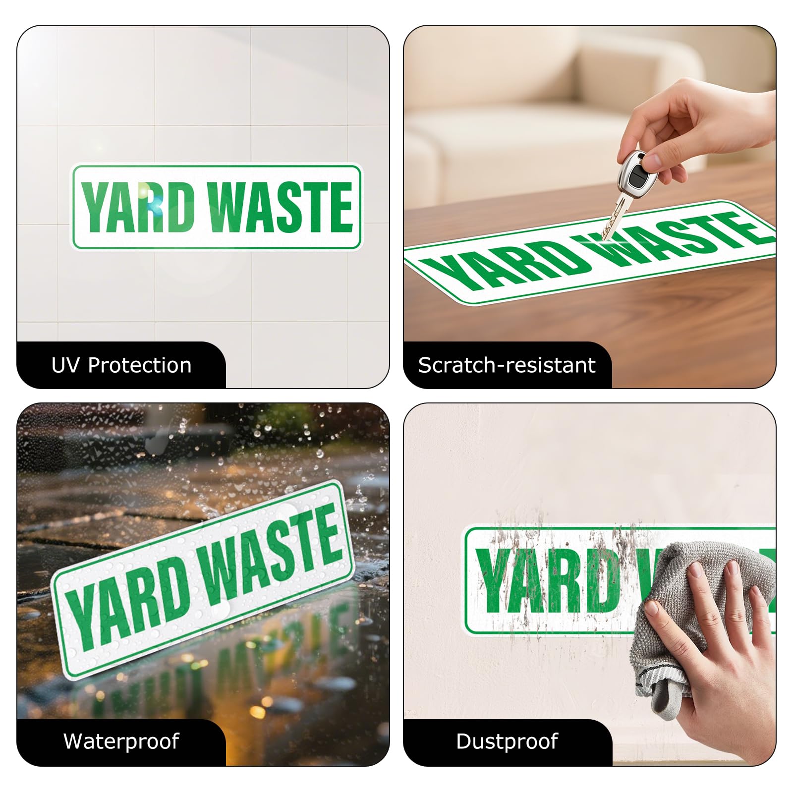 Outdoor use demonstrates rain and sun resistance on a labeled bin with Anobell sticker.