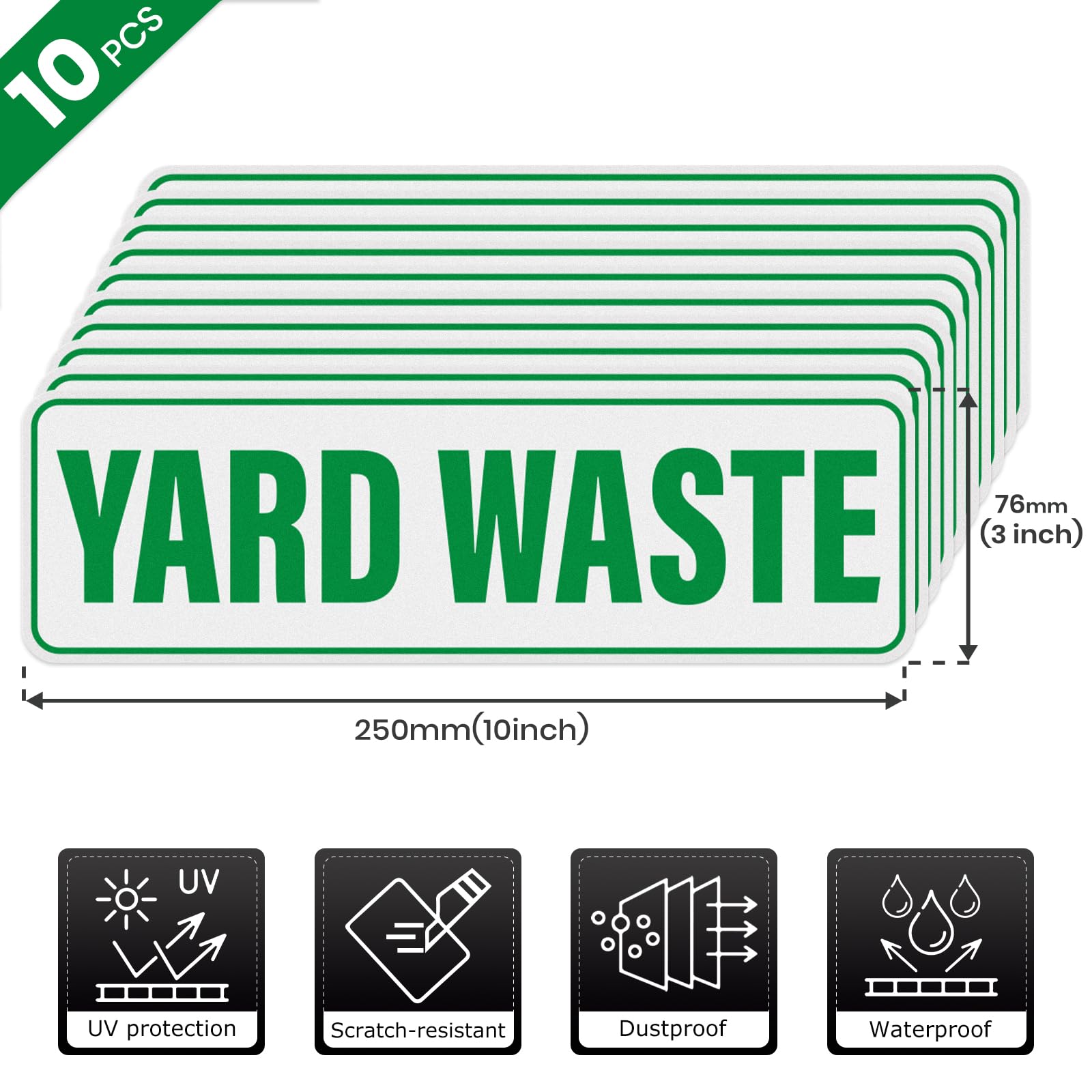 Anobell yard waste sticker on a plastic bin offers high-contrast green visibility.