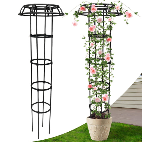 Anothera 65-inch garden trellis with mushroom top guides climbing vines gracefully.