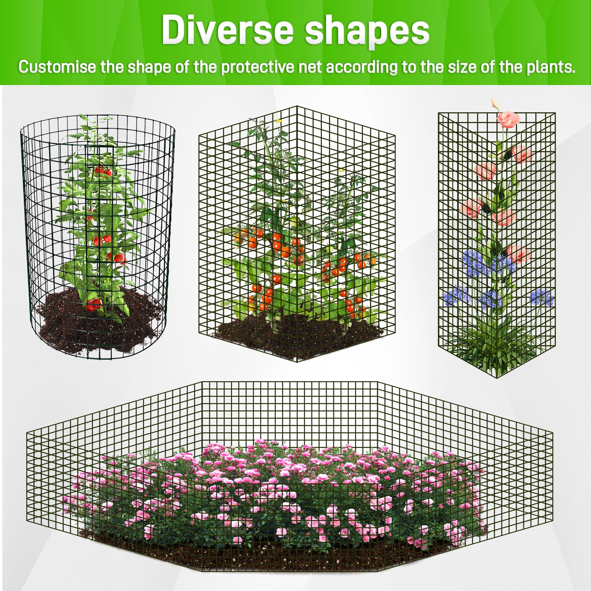 Anothera assembly-ready panels connect to form circular, square, or rectangular enclosures