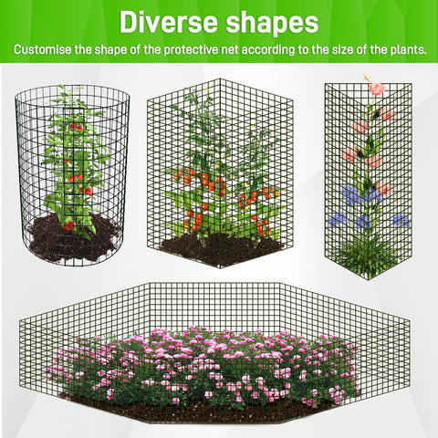 Anothera assembly-ready panels connect to form circular, square, or rectangular enclosures