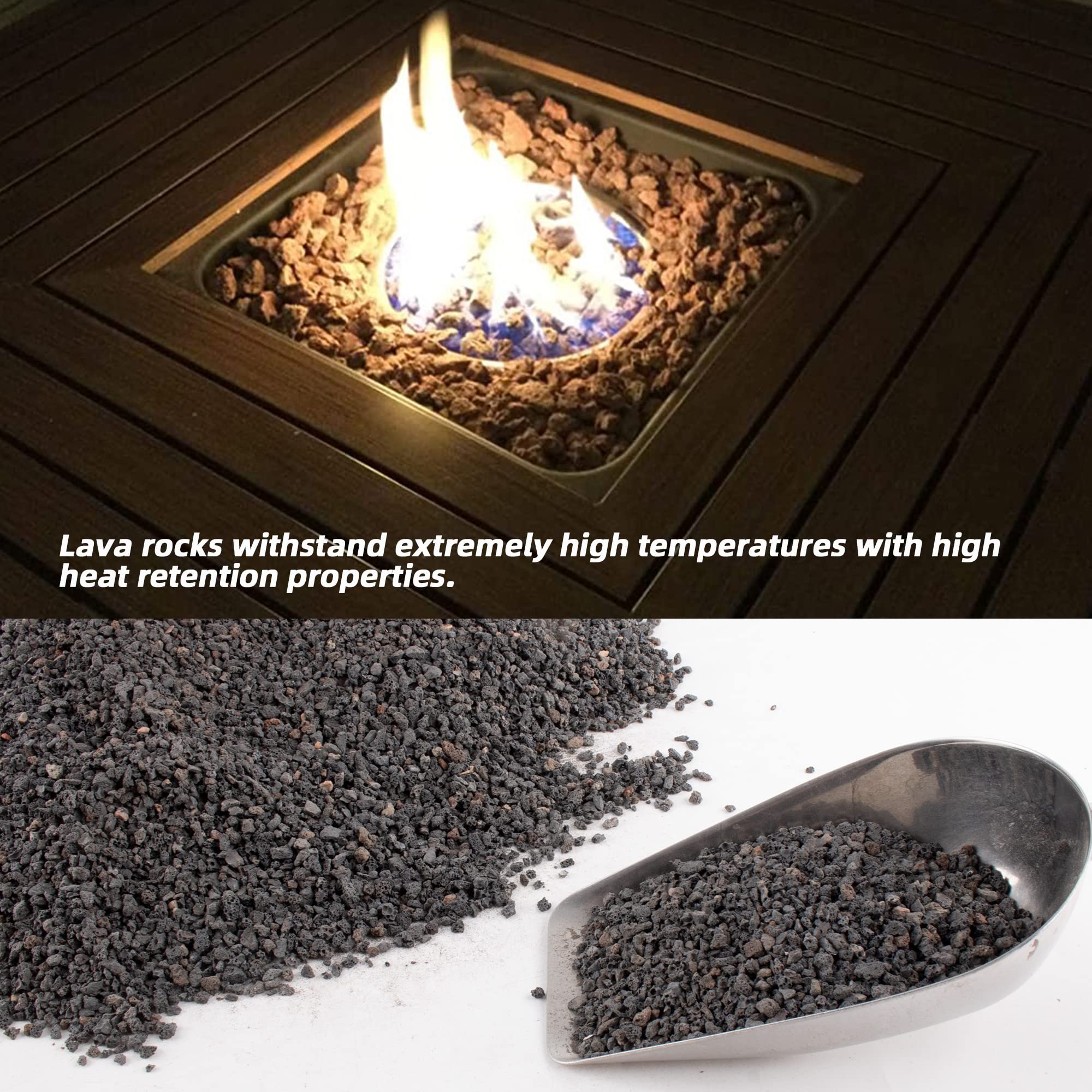Anothera black lava rock ideal for fire pits while staying dry