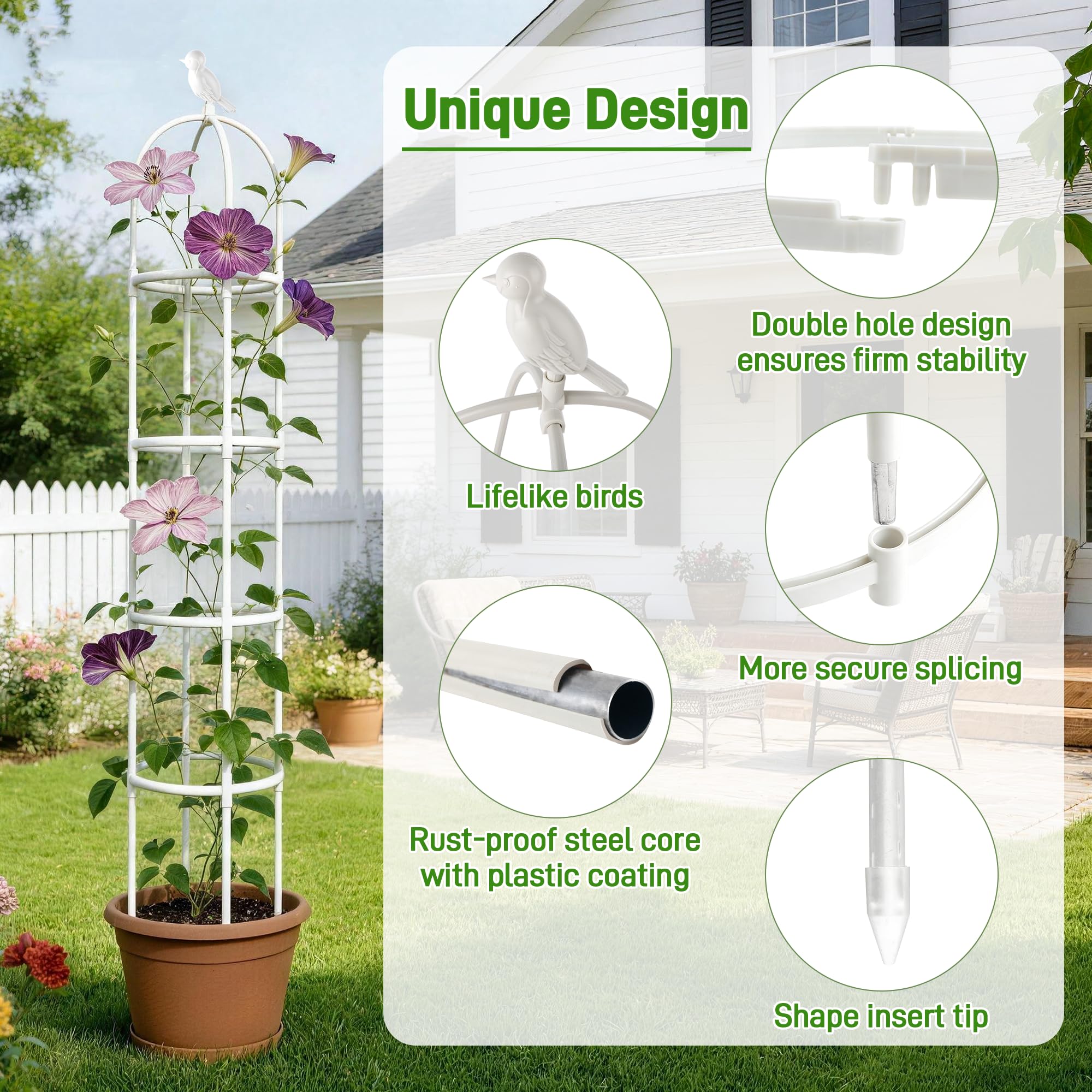 Anothera easy-assembly-obelisk-trellis enables quick, tool-free setup.