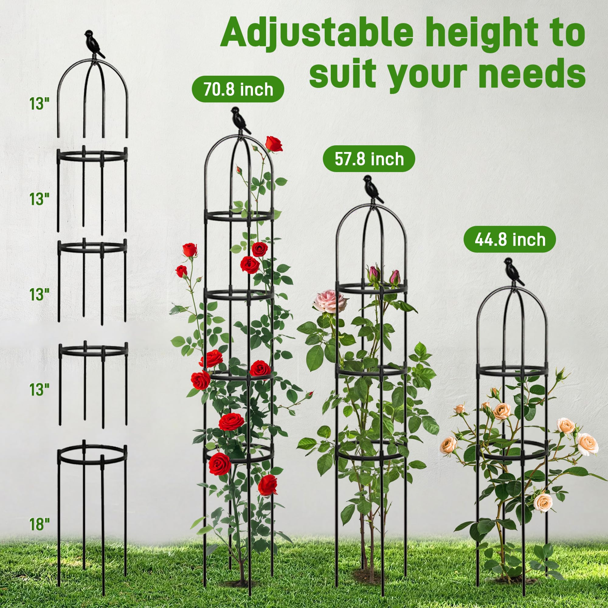 Anothera rustproof steel core with plastic coating supports heavy vines.