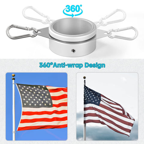 Anovo anti-wrap flag ring prevents tangling during gusty conditions.