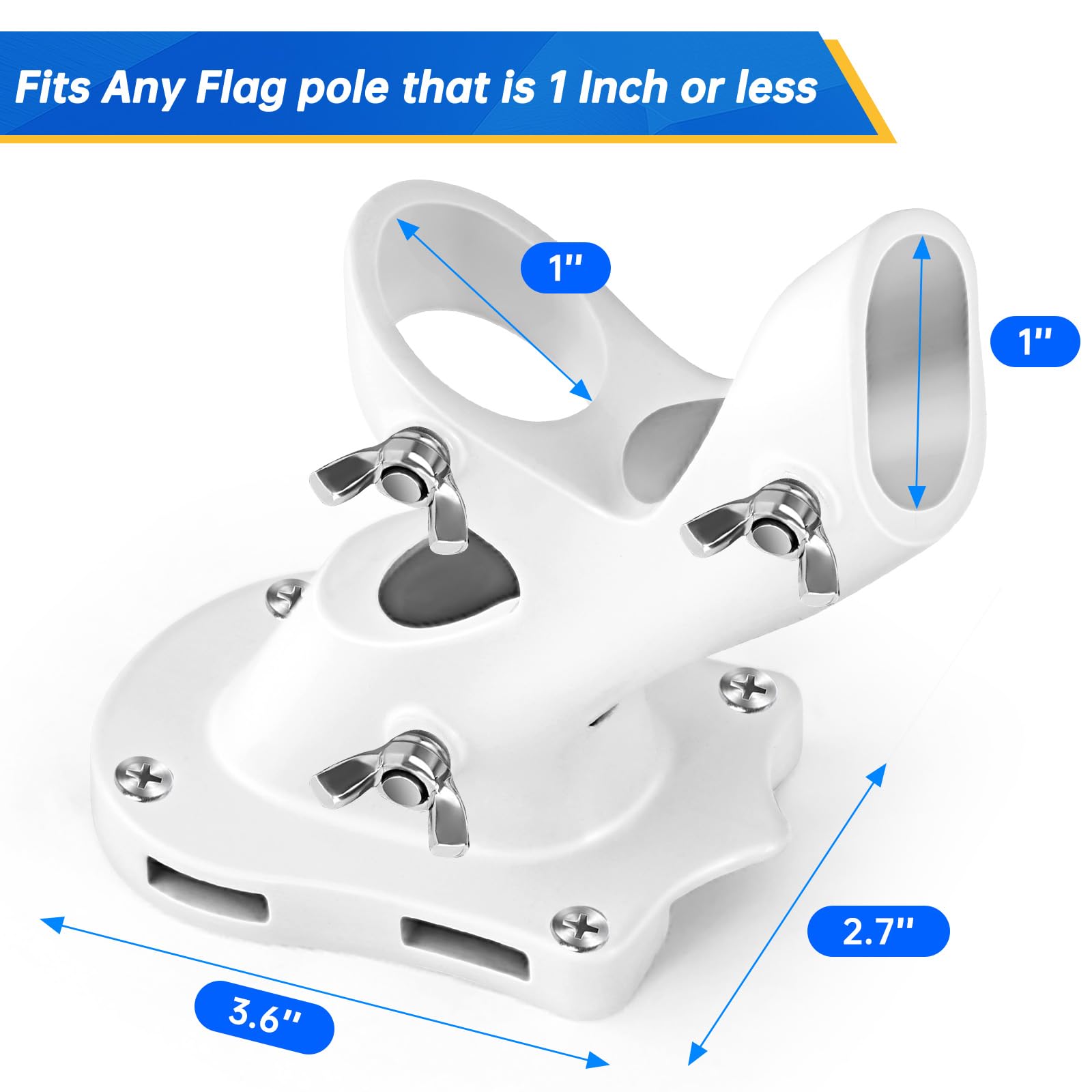 Anovo flag pole holder column-mount-slit-openings enables drill-free mounting on columns.