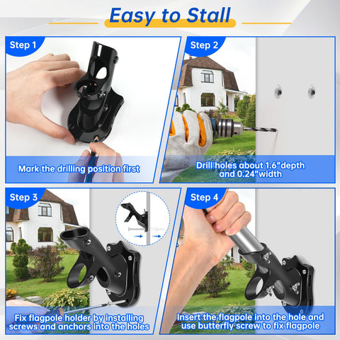 Anovo outdoor flag pole holder secures flags along exterior walls.