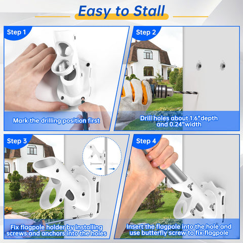 Anovo flag pole holder stabilization-feature offers three fixed holes for added security.