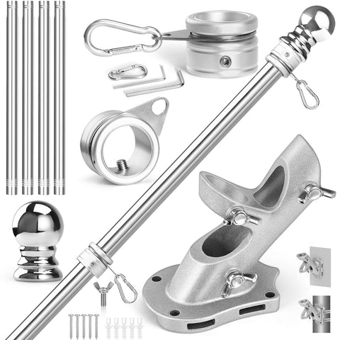 Anovo flag pole kit in stainless steel, 5 ft height for durable outdoor display.