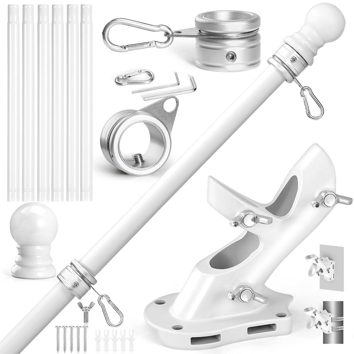 Anovo 7 ft white flag pole kit for stable outdoor displays