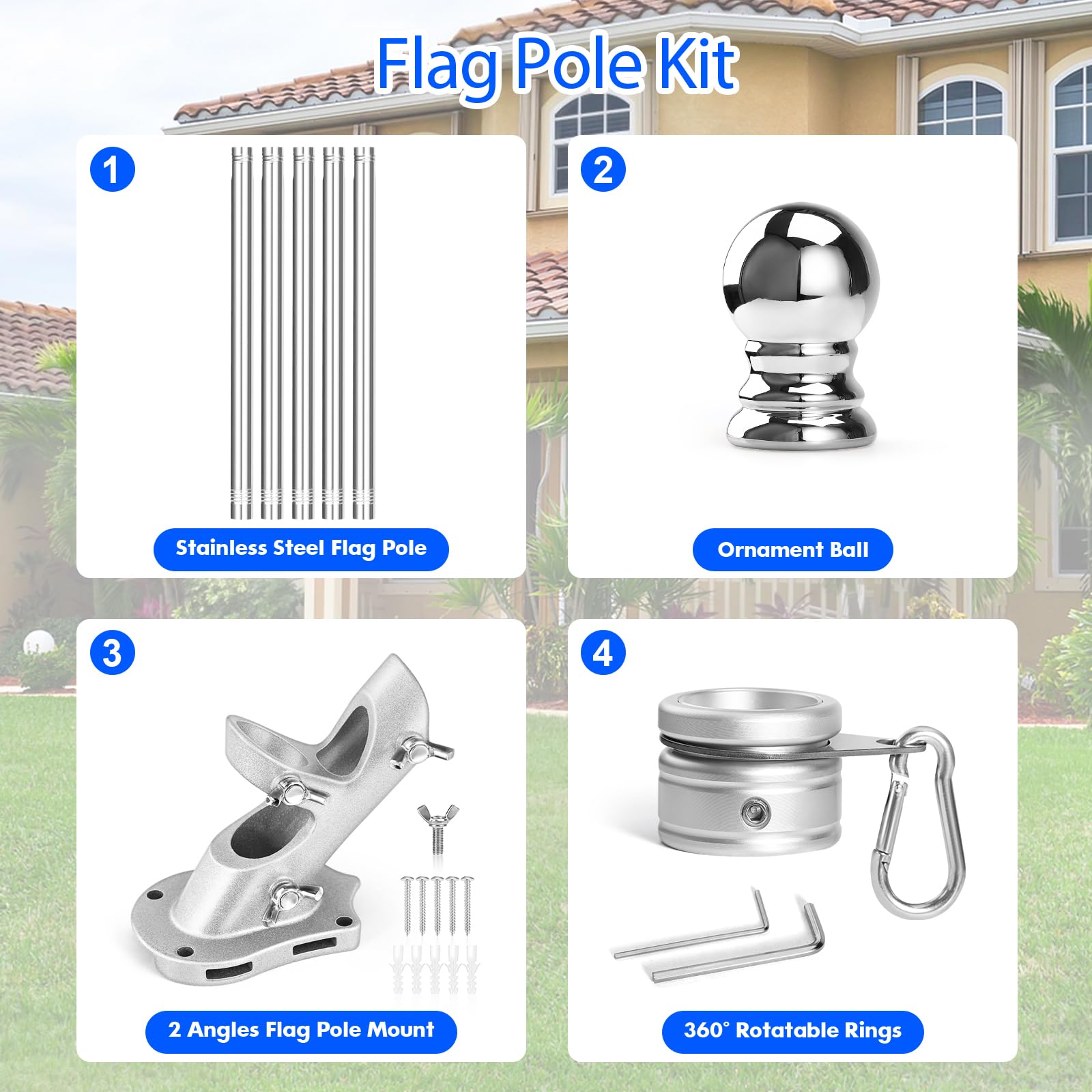 Anovo 1 inch flag pole rings with swivel for smooth rotation and anti-wrap use.