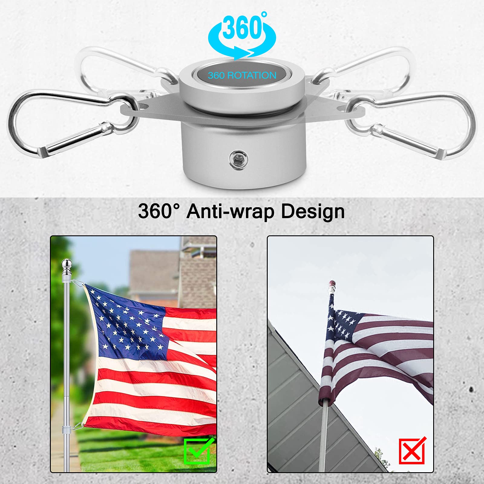 Anovo flag pole rings anti-wrap design reduces wrap in windy conditions