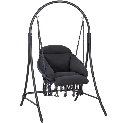 ANOW hanging swing chair with stand assembly view shows easy setup and sturdy support.