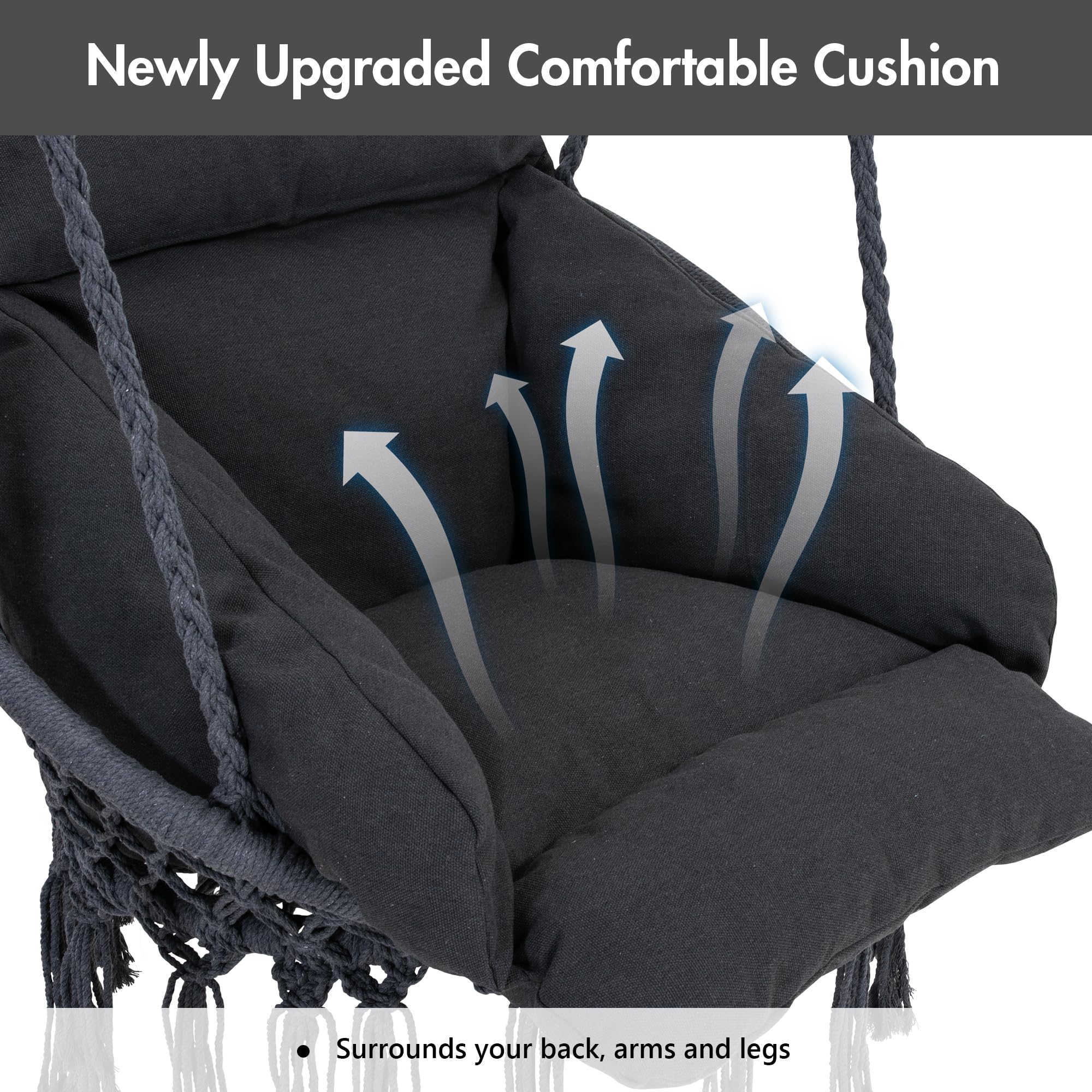 ANOW hanging chair indoor outdoor use shows flexible placement on porch, balcony, or living room.
