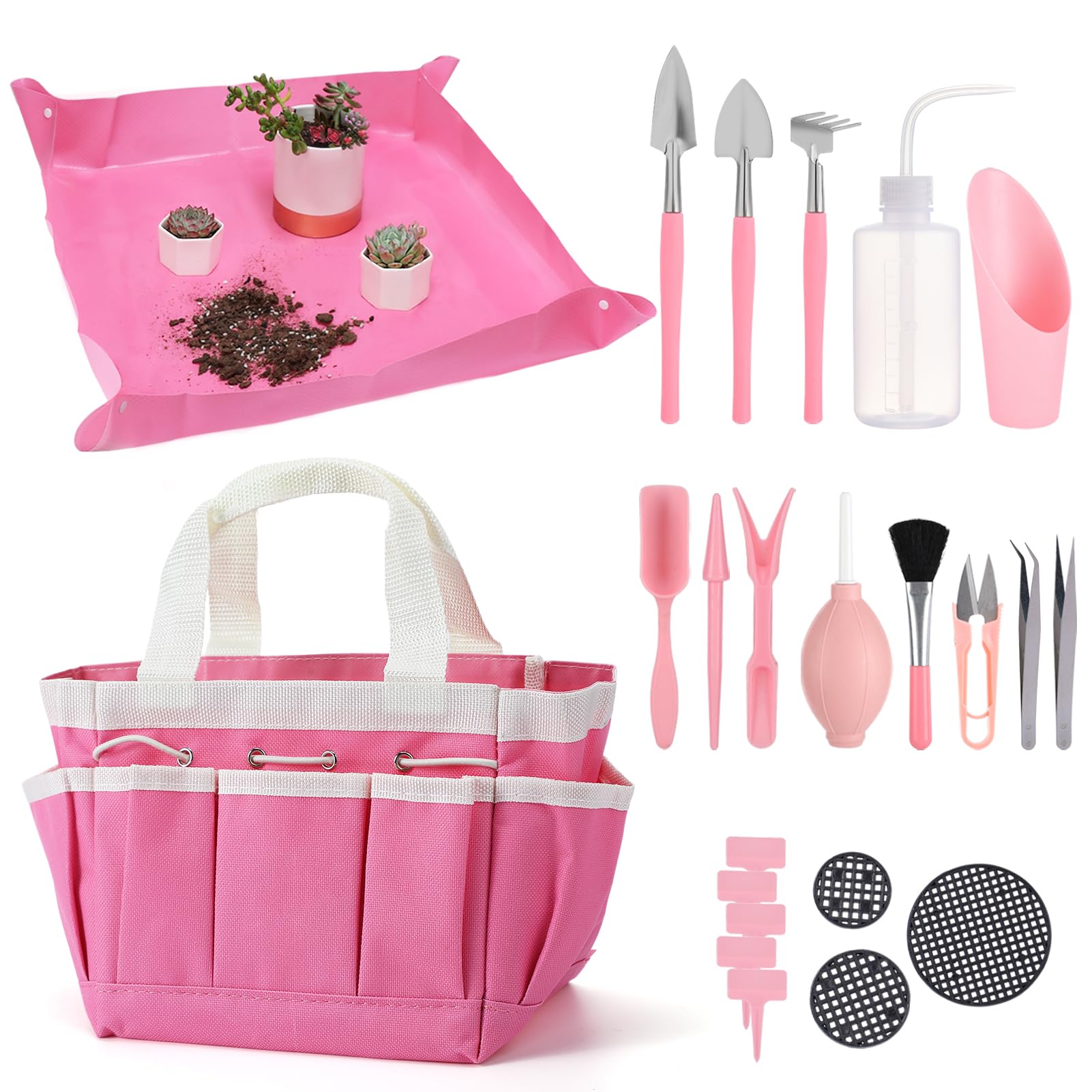 ANPHSIN pink plant potting tarp mat for clean, mess-free indoor repotting.