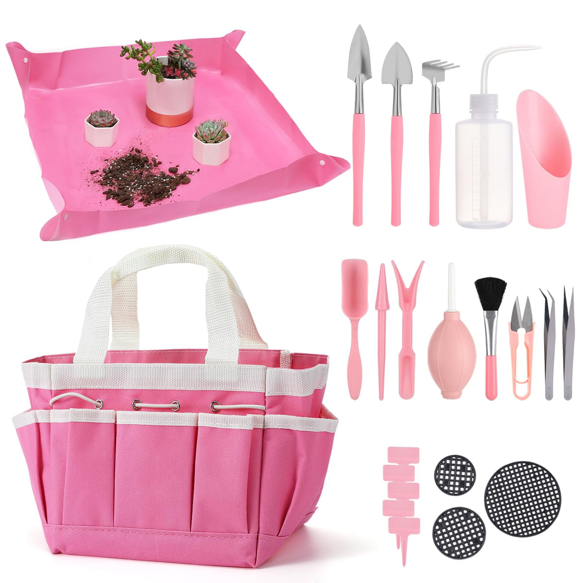 ANPHSIN pink plant potting tarp mat for clean, mess-free indoor repotting.