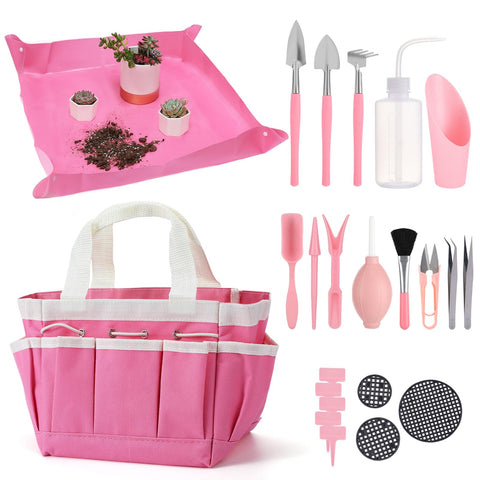 ANPHSIN pink plant potting tarp mat for clean, mess-free indoor repotting.