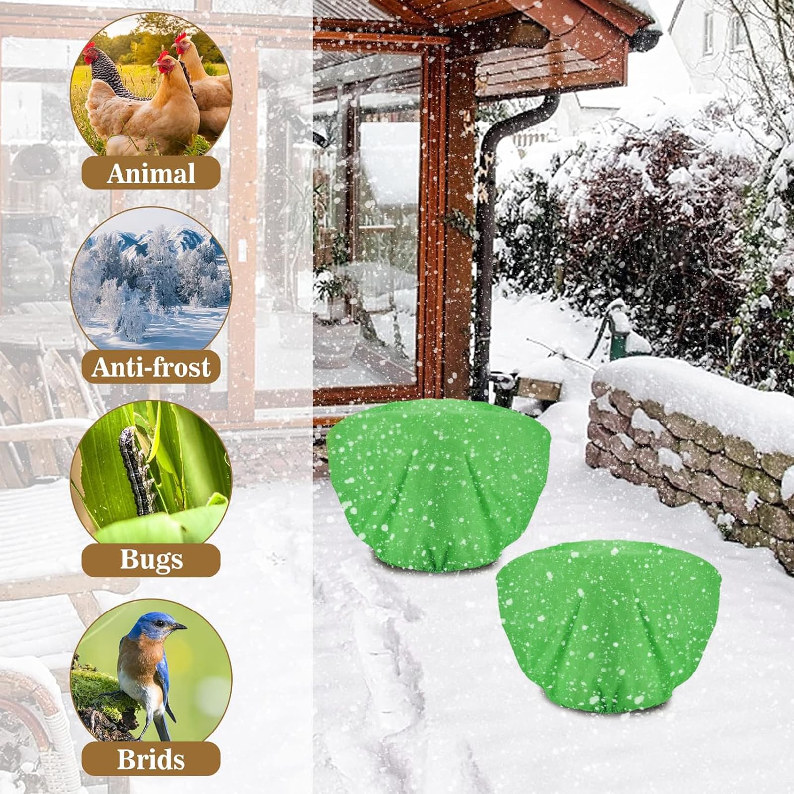 ANPHSIN drawstring winter cover secures outdoor plants against frost