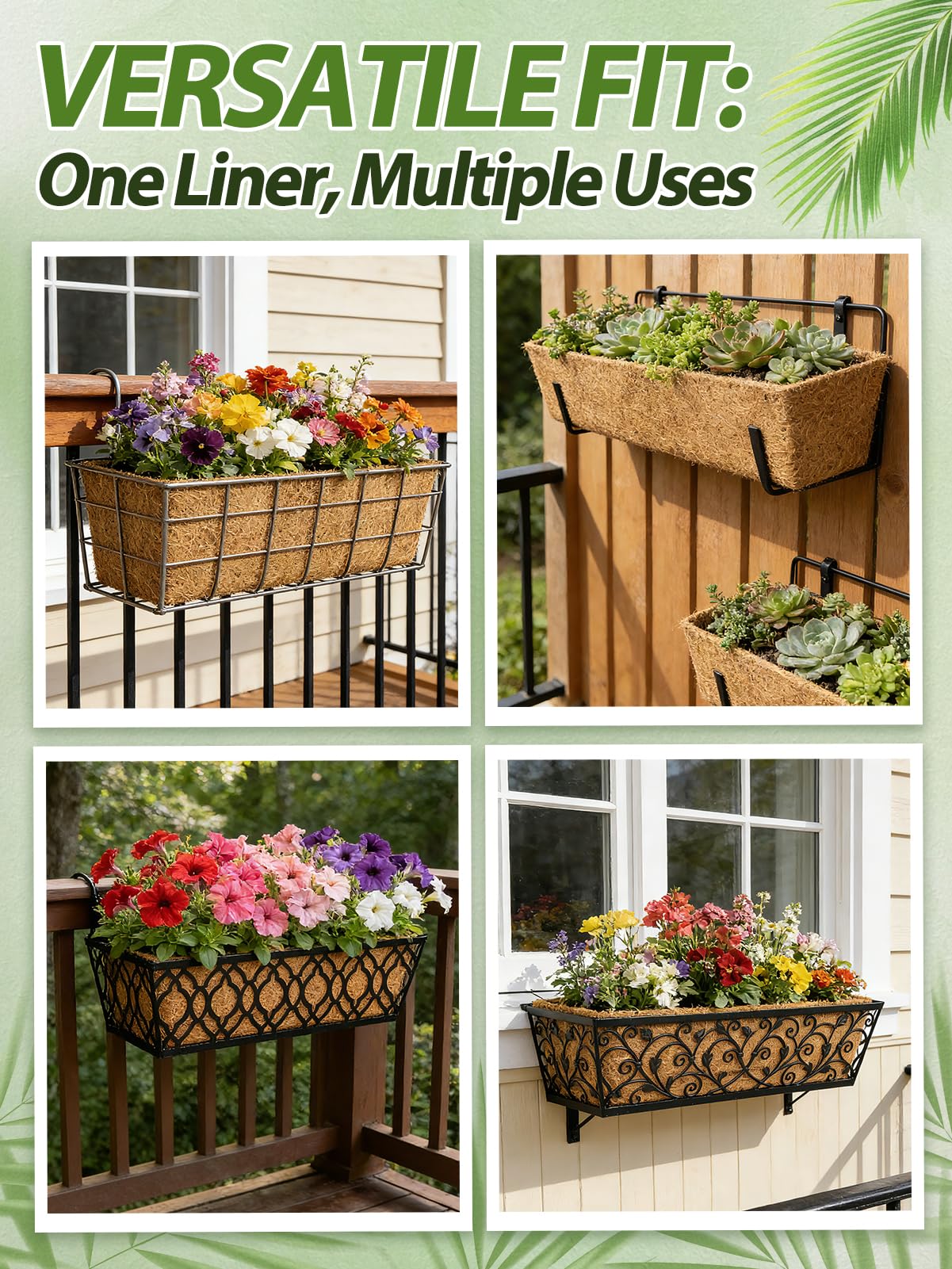 ANPHSIN outdoor planters compatibility for window boxes, hanging baskets, and decks.