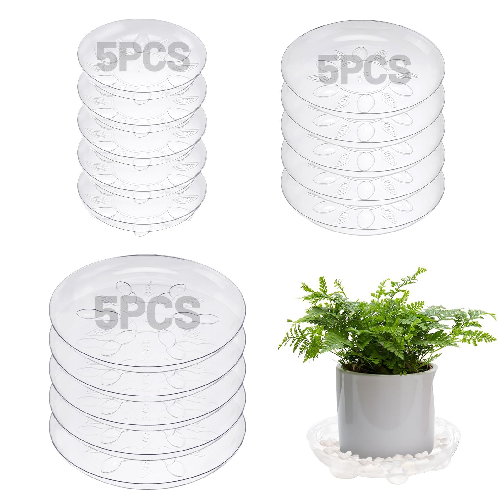 ANPHSIN 6-inch clear plant saucer with feet for floor protection and tidy watering.