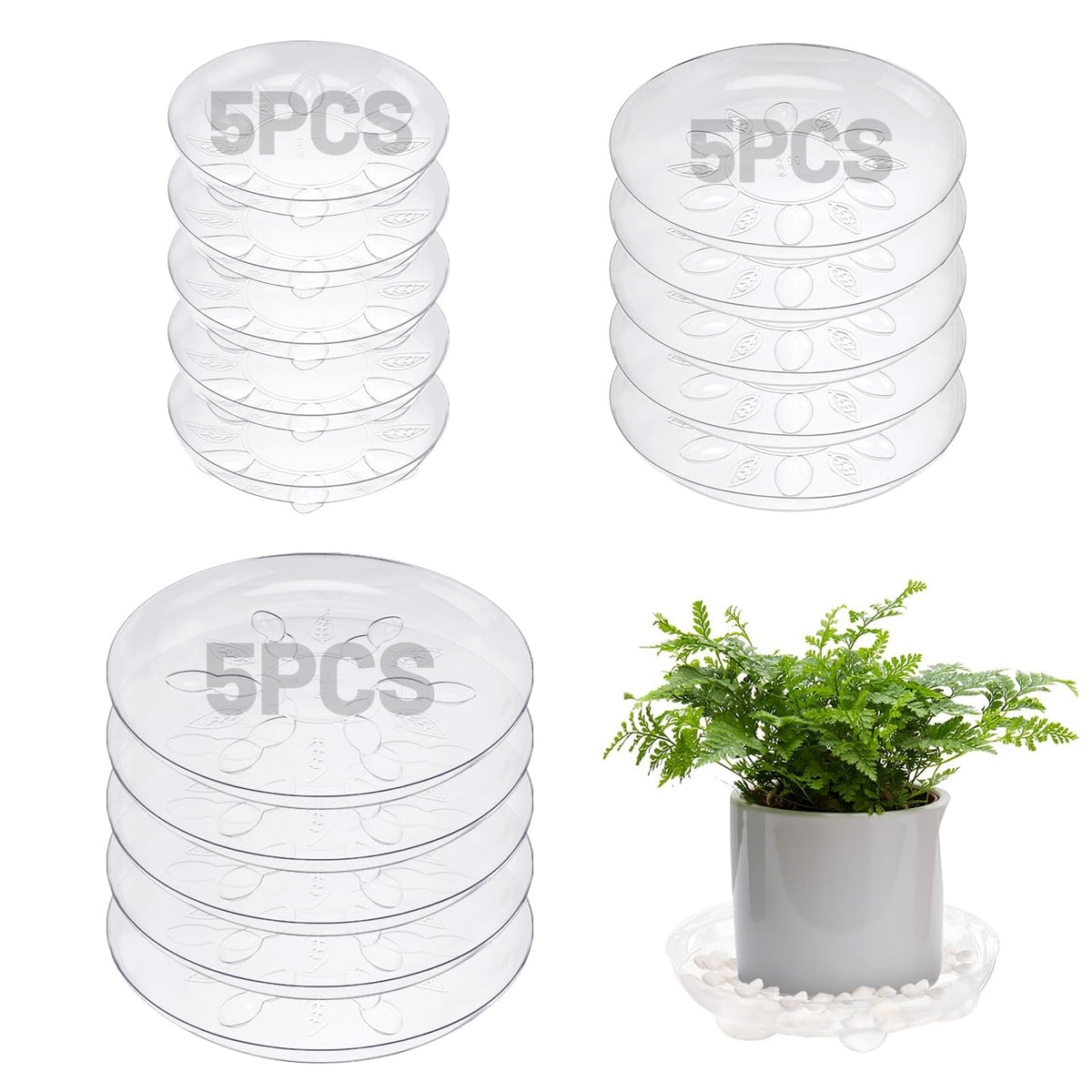 ANPHSIN 6-inch clear plant saucer with feet for floor protection and tidy watering.