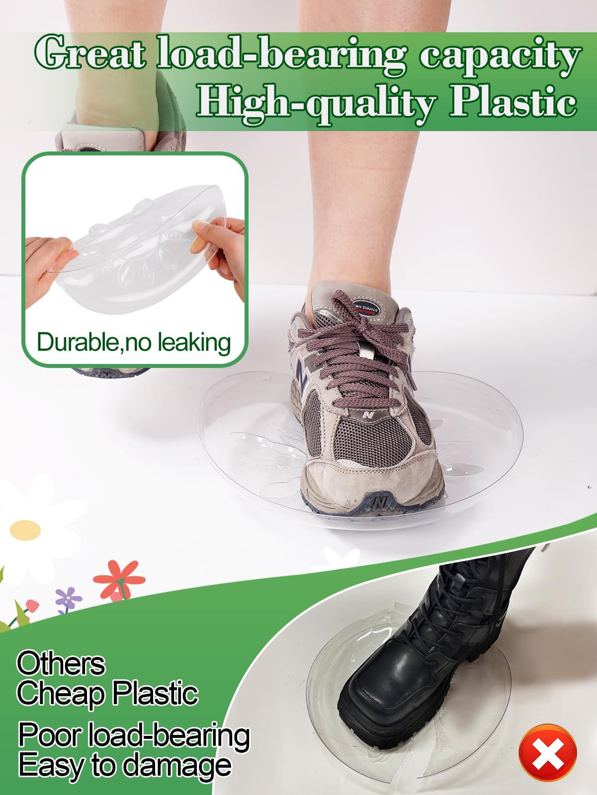 ANPHSIN 6-inch clear plant saucer with feet, stackable storage and easy care.
