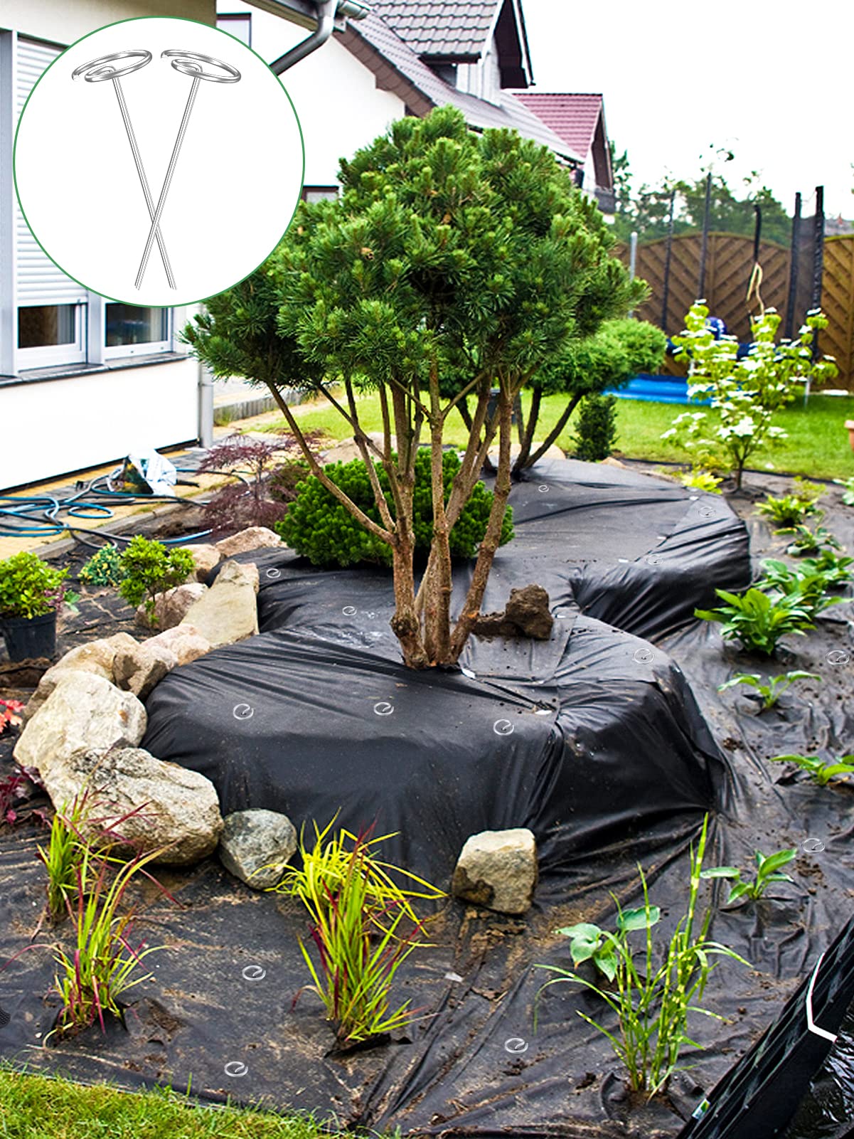 ANPHSIN stakes supporting weed barriers and landscape fabric installations