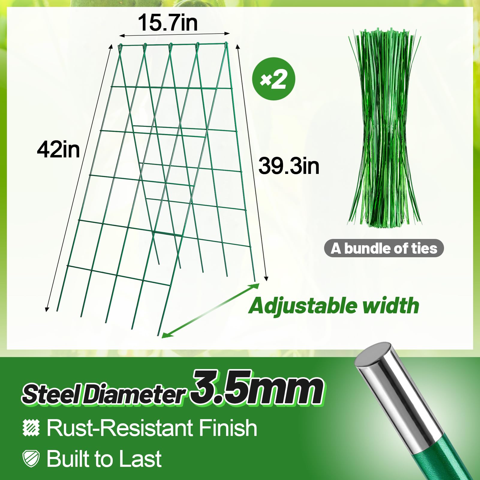 ANPHSIN steel trellis with green powder coating provides rust-free durability.