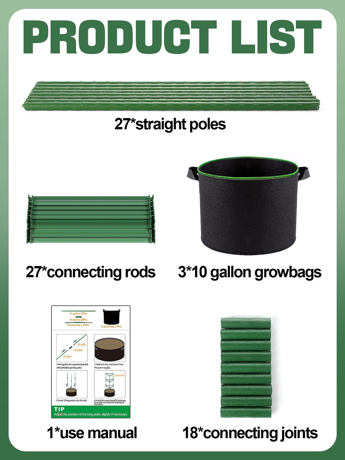 ANPHSIN versatile garden set supports tomatoes, cucumbers, peppers, and flowers.