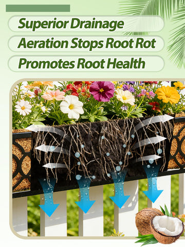 ANPHSIN durable coconut fiber liner improves soil stability for balcony railing planters.