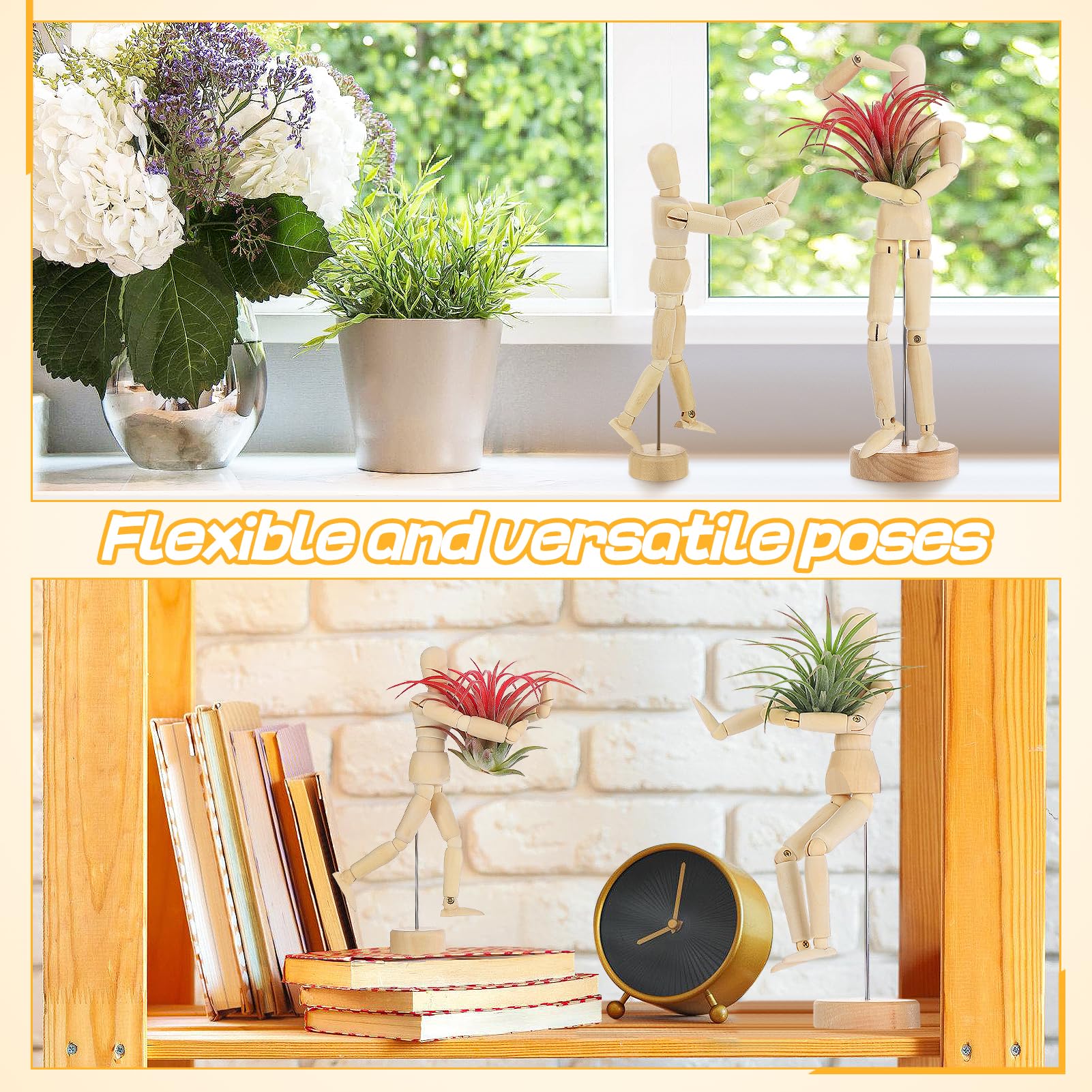 anphsin wooden air plant holder 6.1-inch display with flexible limbs for varied setups.