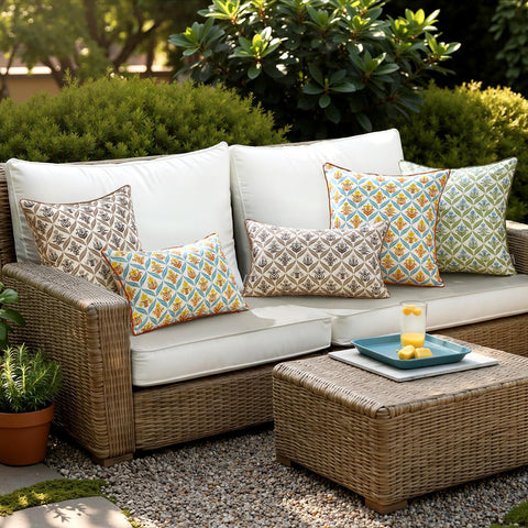 ANRODUO pillow cover features a brown botanical print that resists fading in sunlight.