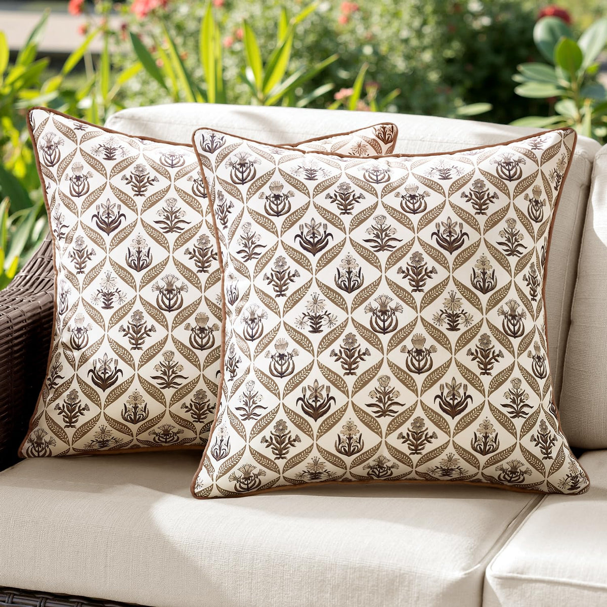 ANRODUO floral outdoor pillow cover with waterproof material for resilient patio seating.