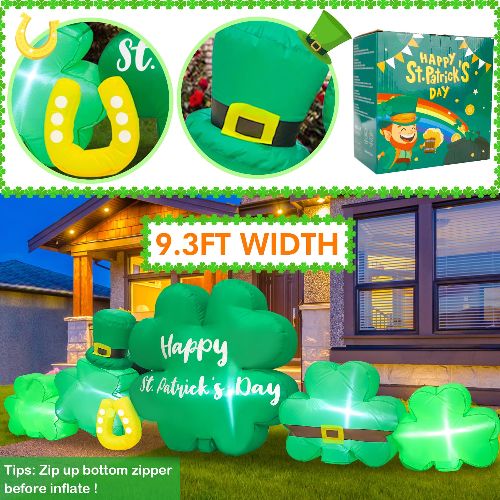 Anroog shamrocks horseshoe design inflatable adds luck-inspired outdoor charm
