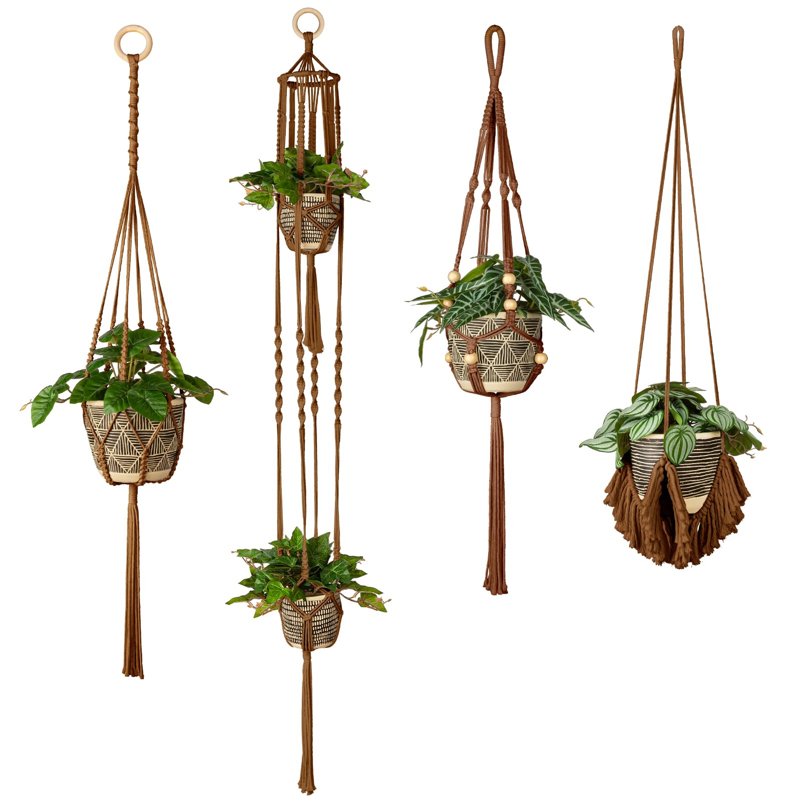 ANROYE macrame plant hanger set4 boho wall mount for space-saving decor