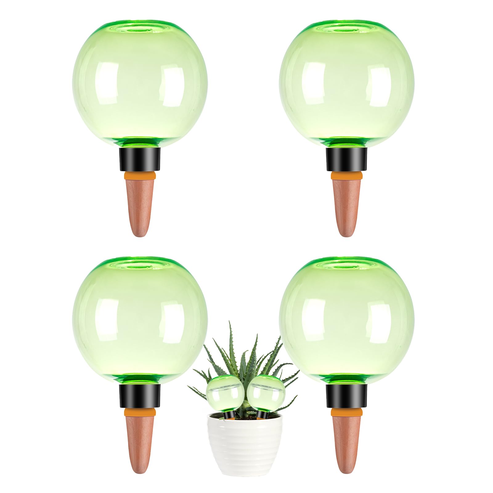 Ansberta 4-pack self-watering globes top-fill for easy plant hydration.