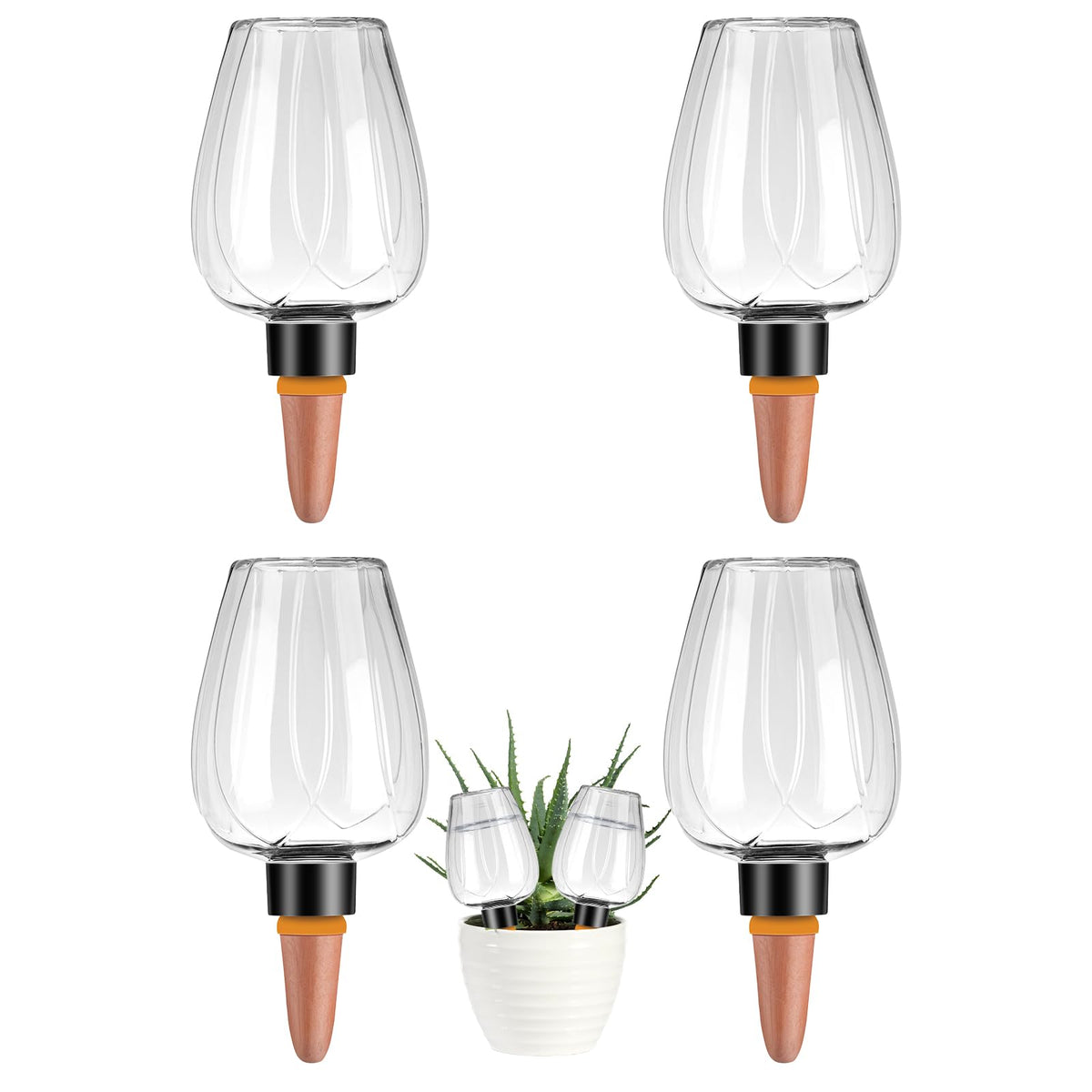 Ansberta self-watering globes 4-pack in clear view, delivering effortless hydration for thriving houseplants