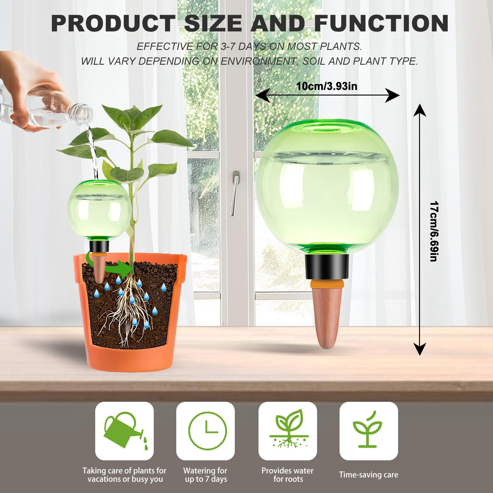 Ansberta globes with terracotta spikes delivering steady root-zone hydration.