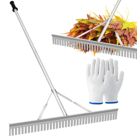 Ansgery aluminum landscape rake head for efficient soil leveling.