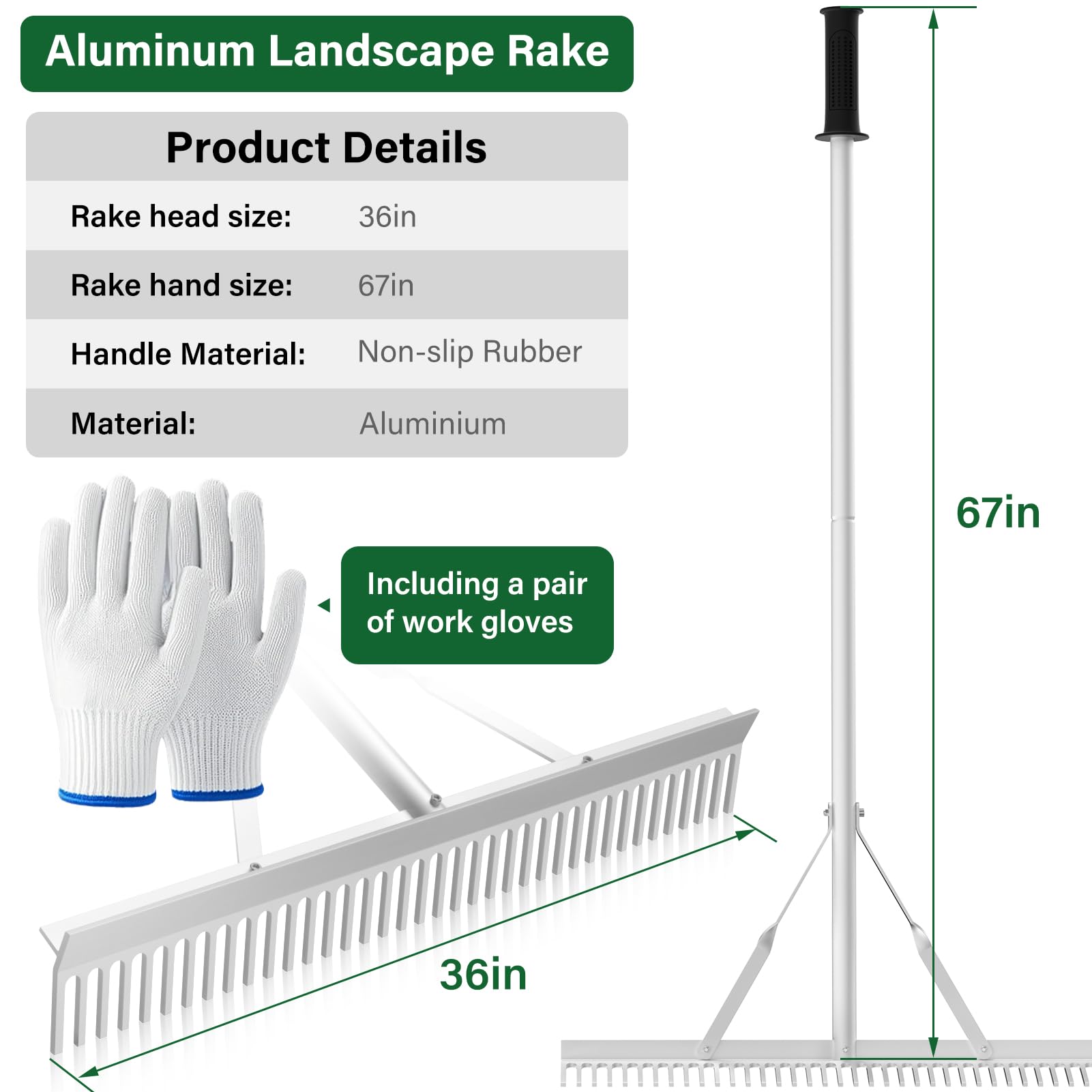 Ansgery aluminum landscape rake teeth close-up for weeding and loosening soil.