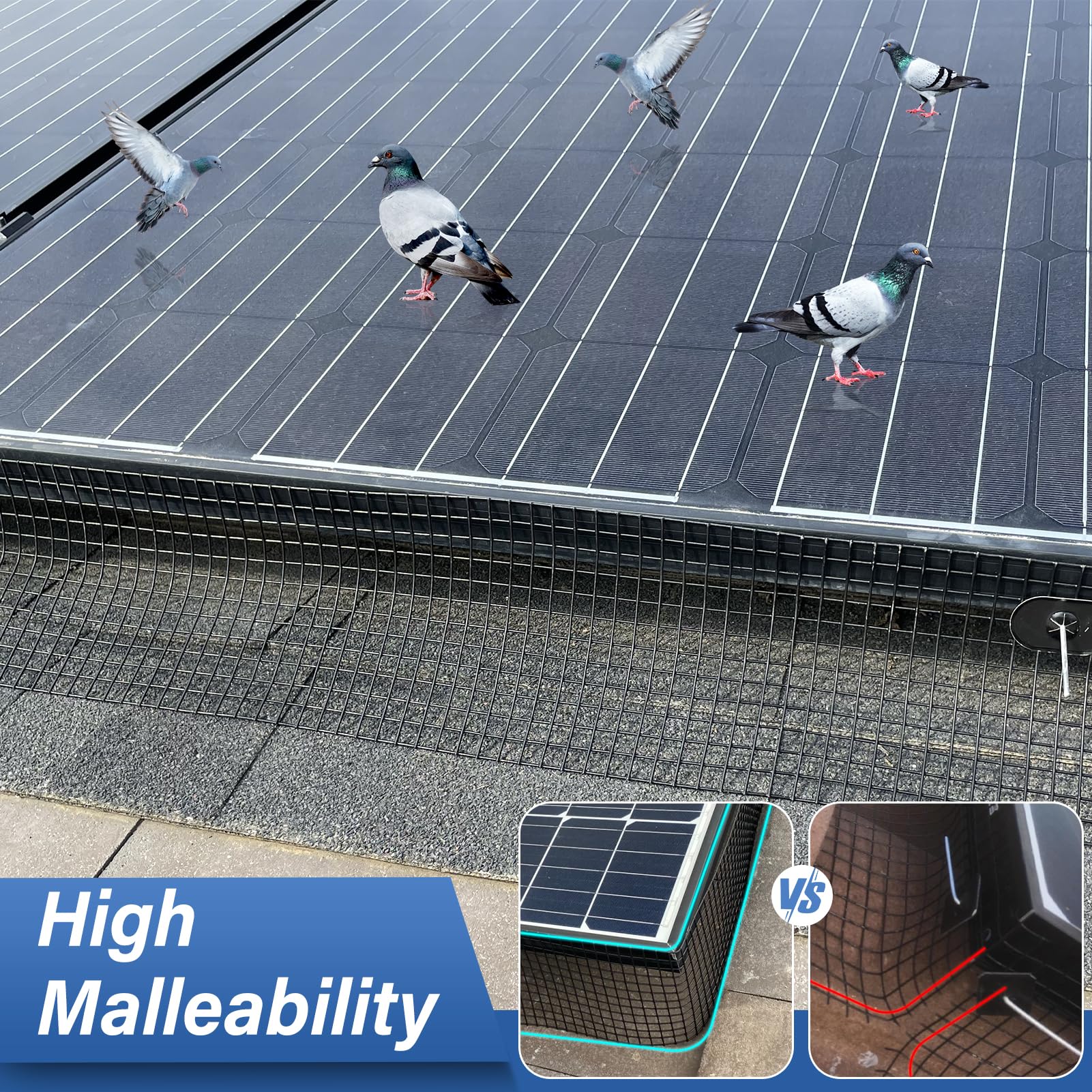 Ansgery easy-to-install guard fits under solar panels for quick protection around wiring.